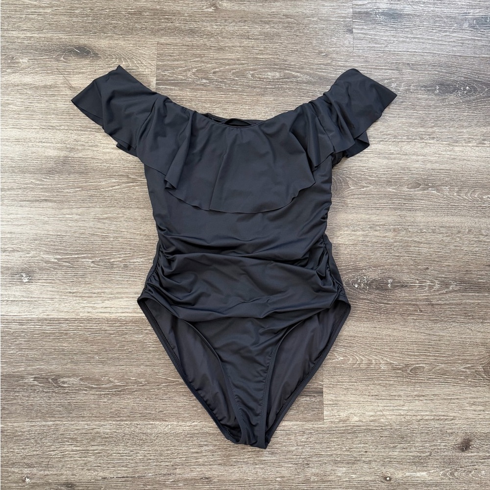 La Blanca Black Ruffle Off-Shoulder One-Piece